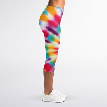 Bright Swirl Tie Dye Print Women's Capri Leggings