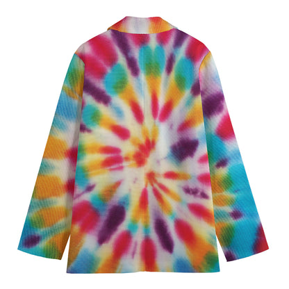 Bright Swirl Tie Dye Print Women's Cotton Blazer