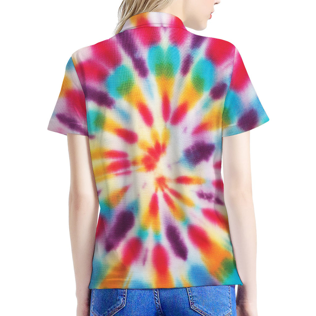 Bright Swirl Tie Dye Print Women's Polo Shirt