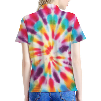 Bright Swirl Tie Dye Print Women's Polo Shirt