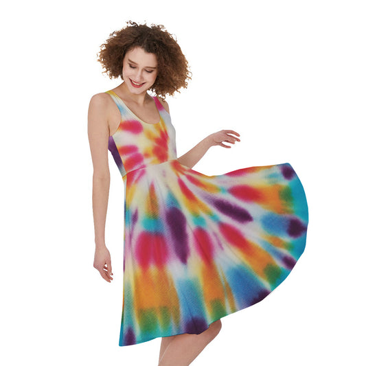 Bright Swirl Tie Dye Print Women's Sleeveless Dress