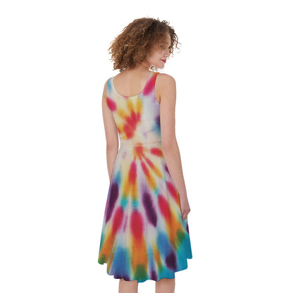 Bright Swirl Tie Dye Print Women's Sleeveless Dress