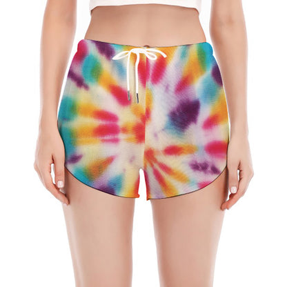 Bright Swirl Tie Dye Print Women's Split Running Shorts