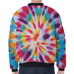 Bright Swirl Tie Dye Print Zip Sleeve Bomber Jacket