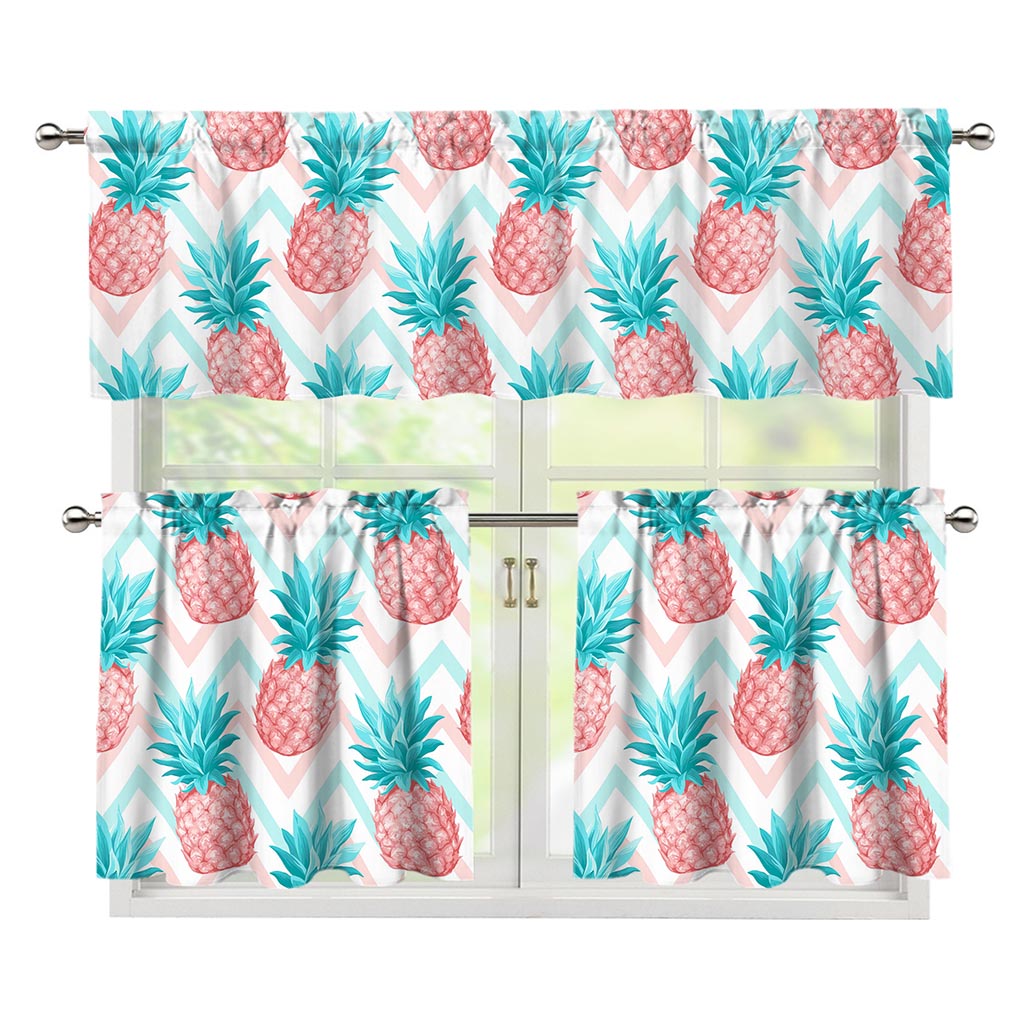 Bright Zig Zag Pineapple Pattern Print 3 Piece Kitchen Curtains