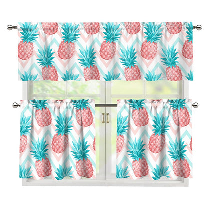 Bright Zig Zag Pineapple Pattern Print 3 Piece Kitchen Curtains