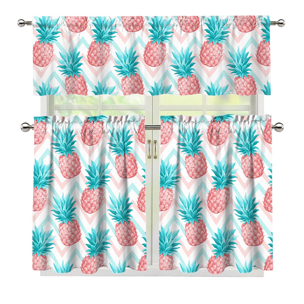 Bright Zig Zag Pineapple Pattern Print 3 Piece Kitchen Curtains
