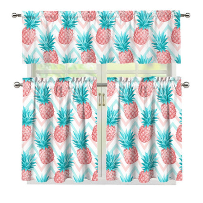 Bright Zig Zag Pineapple Pattern Print 3 Piece Kitchen Curtains