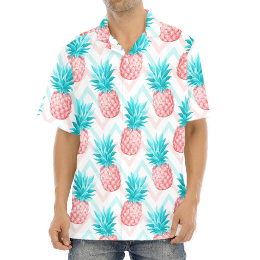 Bright Zig Zag Pineapple Pattern Print Aloha Shirt
