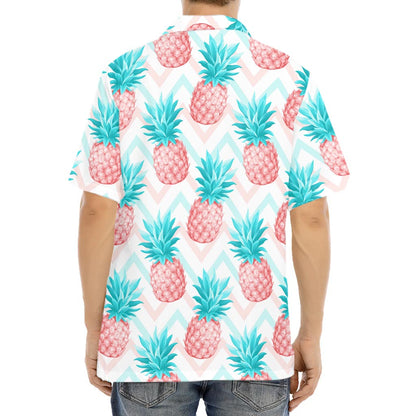 Bright Zig Zag Pineapple Pattern Print Aloha Shirt