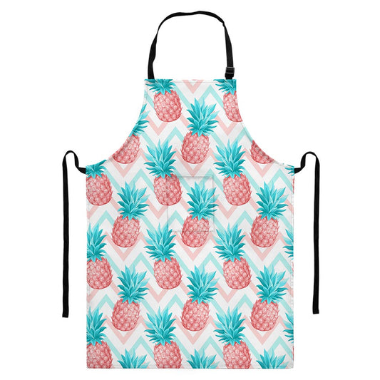 Bright Zig Zag Pineapple Pattern Print Bib Apron With Pocket