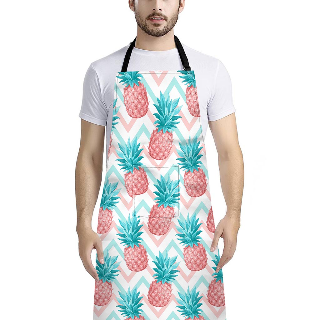 Bright Zig Zag Pineapple Pattern Print Bib Apron With Pocket