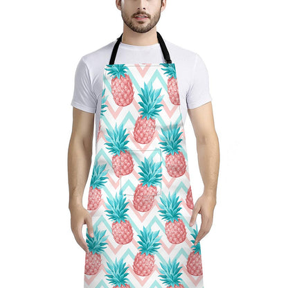Bright Zig Zag Pineapple Pattern Print Bib Apron With Pocket