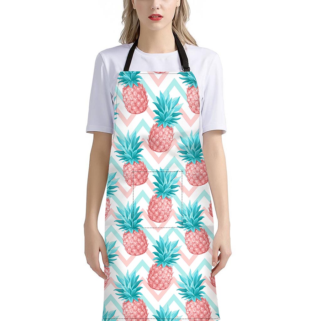 Bright Zig Zag Pineapple Pattern Print Bib Apron With Pocket