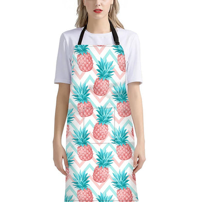 Bright Zig Zag Pineapple Pattern Print Bib Apron With Pocket