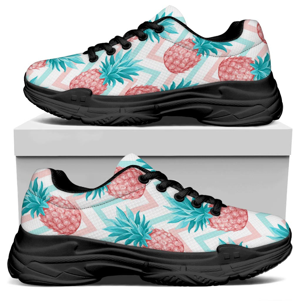 Bright Zig Zag Pineapple Pattern Print Black Chunky Shoes