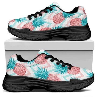 Bright Zig Zag Pineapple Pattern Print Black Chunky Shoes