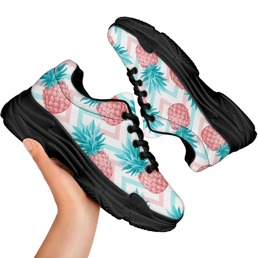 Bright Zig Zag Pineapple Pattern Print Black Chunky Shoes