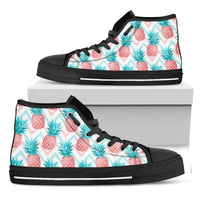 Bright Zig Zag Pineapple Pattern Print Black High Top Sneakers