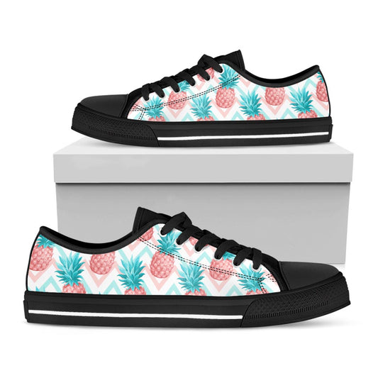 Bright Zig Zag Pineapple Pattern Print Black Low Top Sneakers