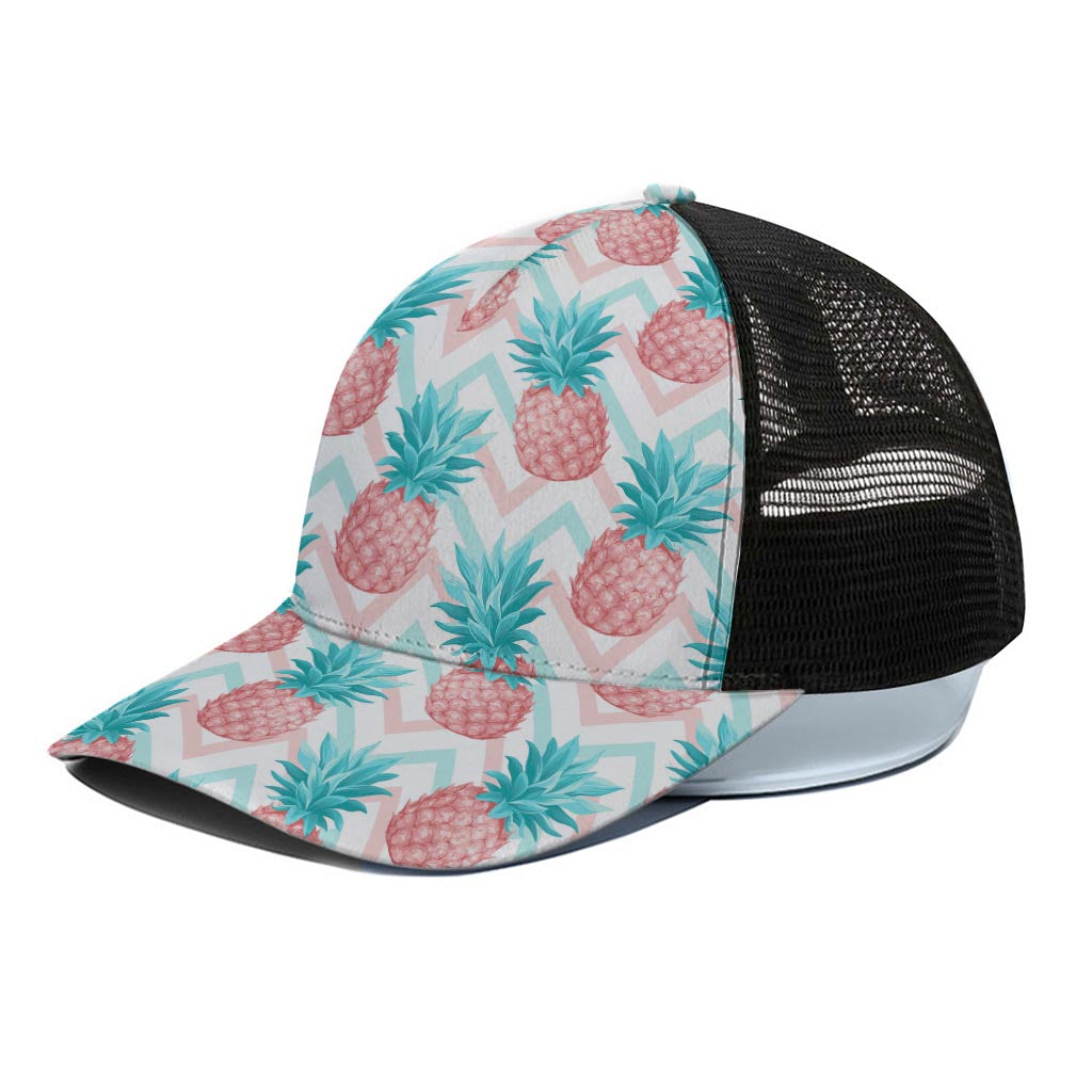Bright Zig Zag Pineapple Pattern Print Black Mesh Trucker Cap