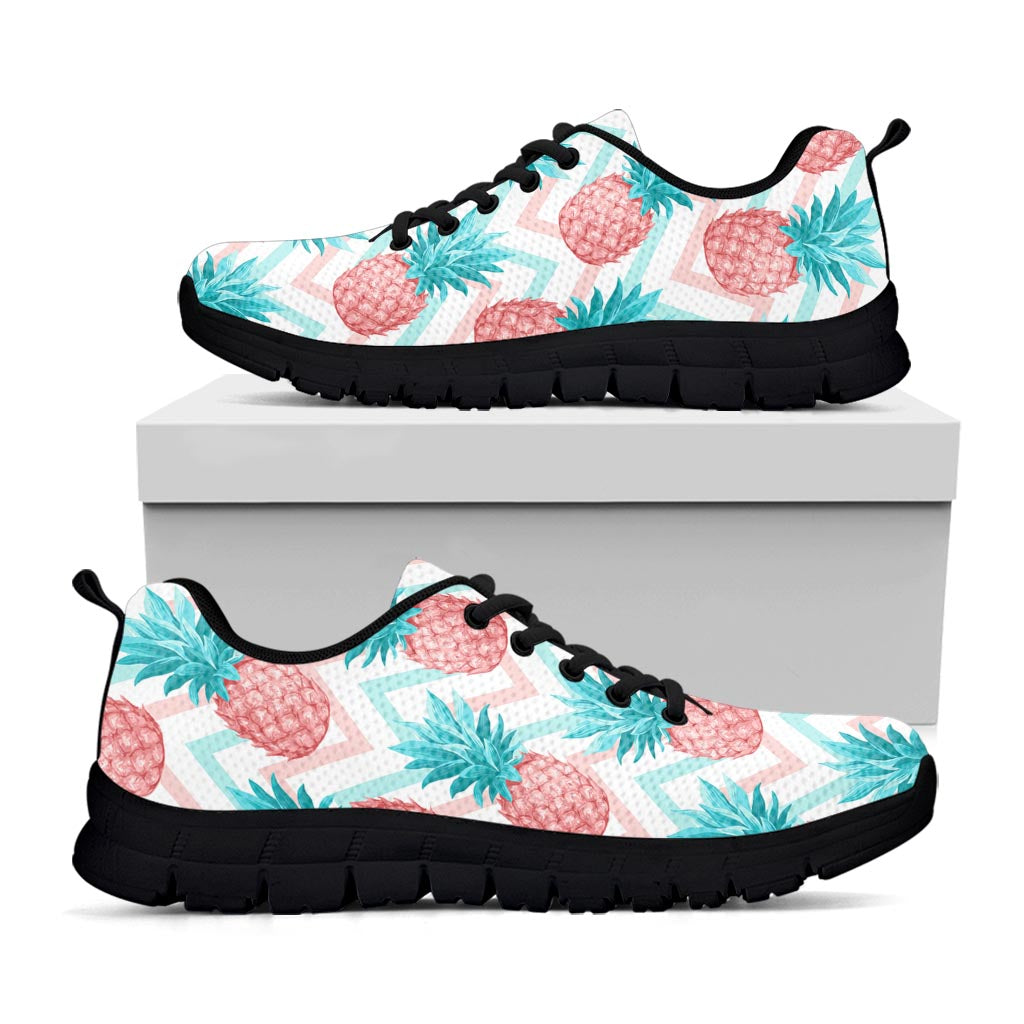 Bright Zig Zag Pineapple Pattern Print Black Running Shoes