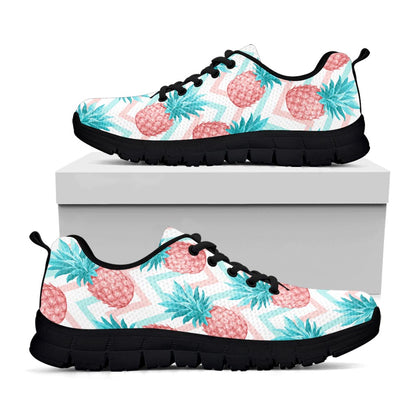 Bright Zig Zag Pineapple Pattern Print Black Running Shoes