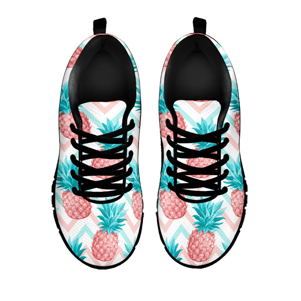 Bright Zig Zag Pineapple Pattern Print Black Running Shoes