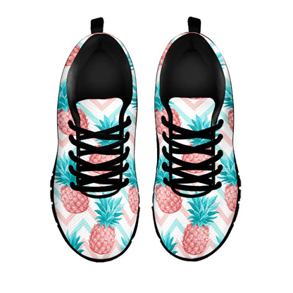 Bright Zig Zag Pineapple Pattern Print Black Running Shoes