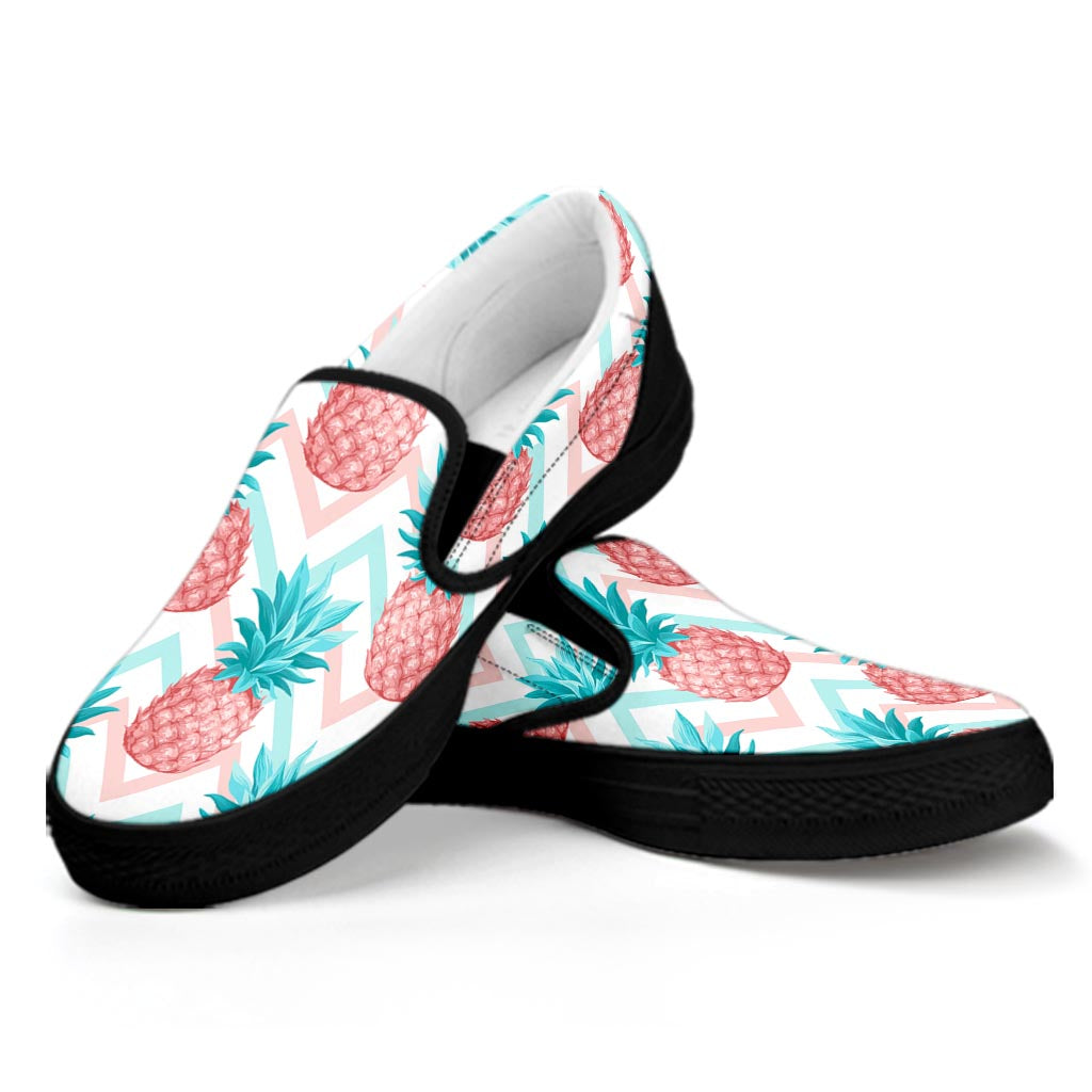 Bright Zig Zag Pineapple Pattern Print Black Slip On Sneakers