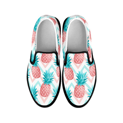 Bright Zig Zag Pineapple Pattern Print Black Slip On Sneakers
