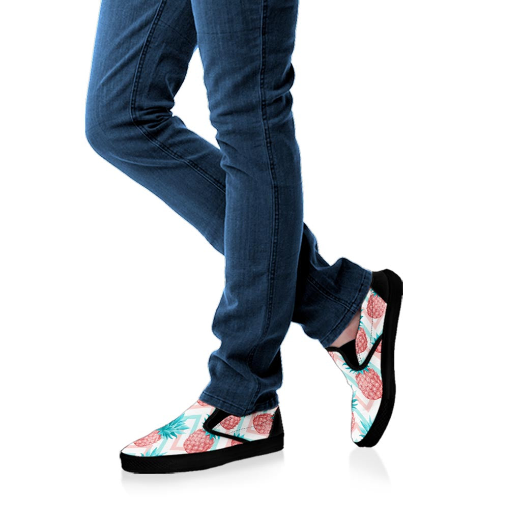 Bright Zig Zag Pineapple Pattern Print Black Slip On Sneakers