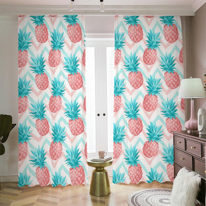 Bright Zig Zag Pineapple Pattern Print Blackout Pencil Pleat Curtains
