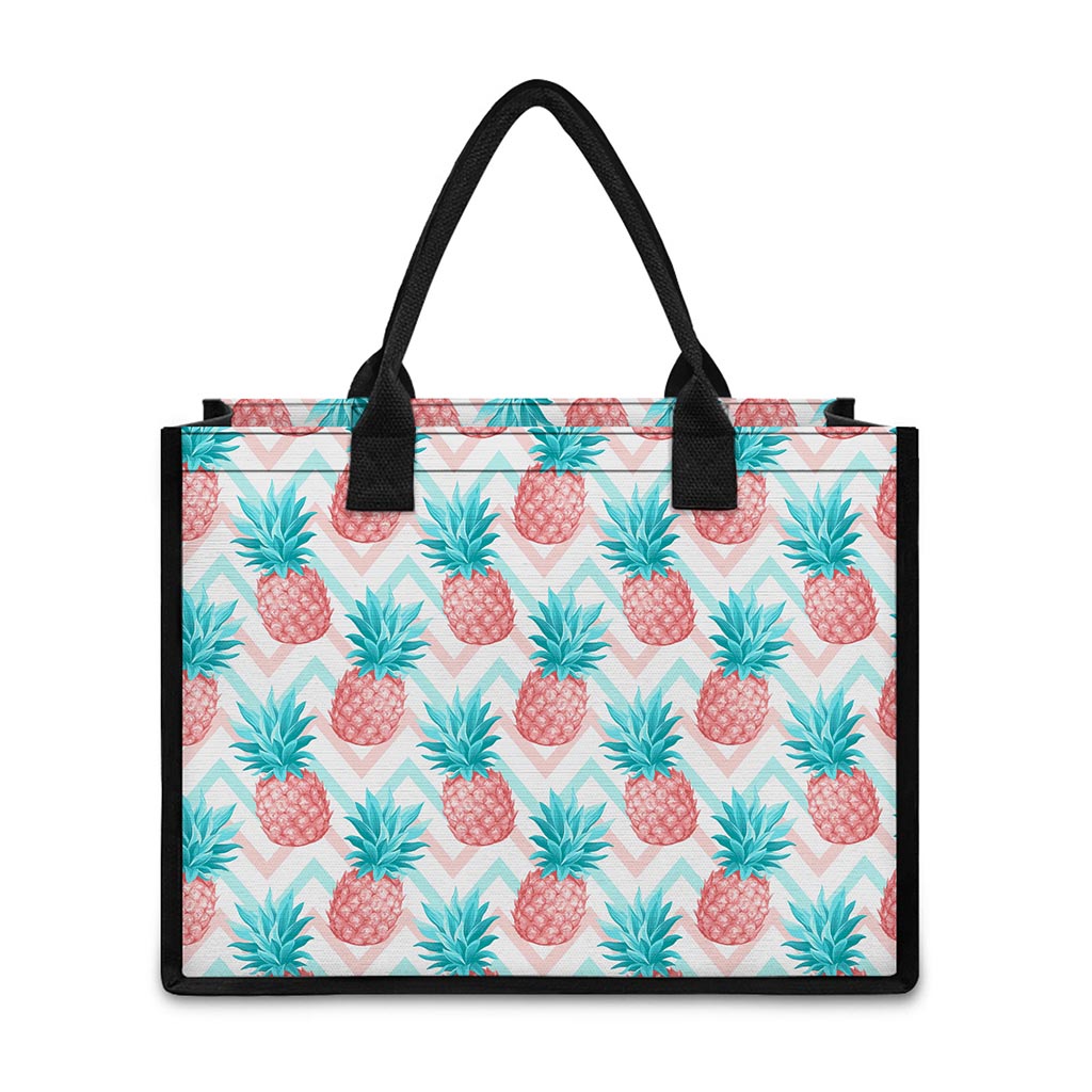 Bright Zig Zag Pineapple Pattern Print Canvas Tote Bag