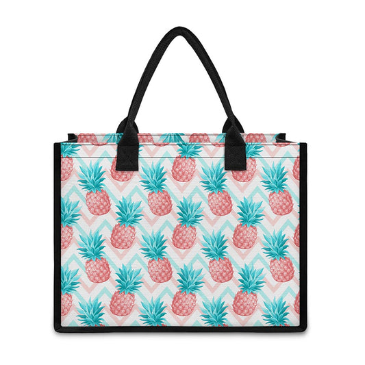 Bright Zig Zag Pineapple Pattern Print Canvas Tote Bag