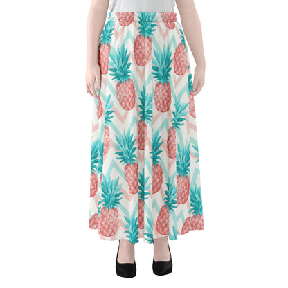 Bright Zig Zag Pineapple Pattern Print Chiffon Maxi Skirt
