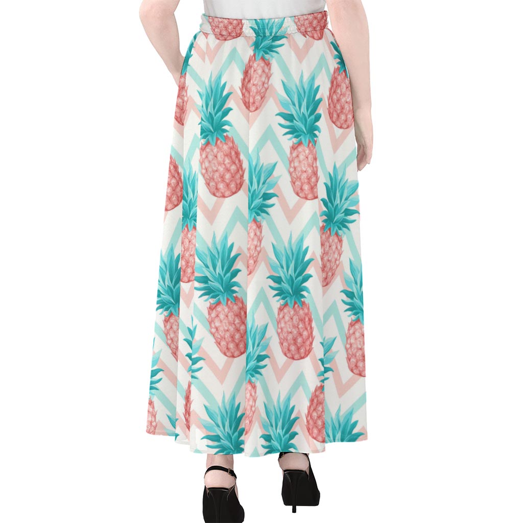 Bright Zig Zag Pineapple Pattern Print Chiffon Maxi Skirt