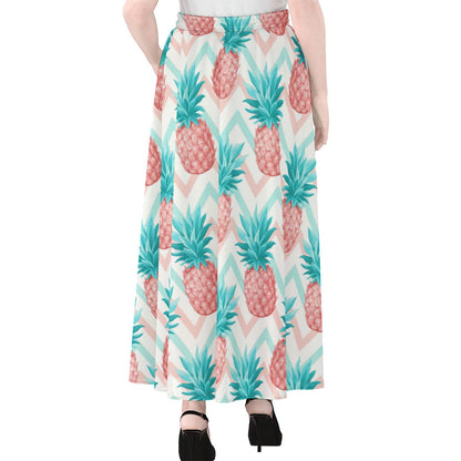Bright Zig Zag Pineapple Pattern Print Chiffon Maxi Skirt