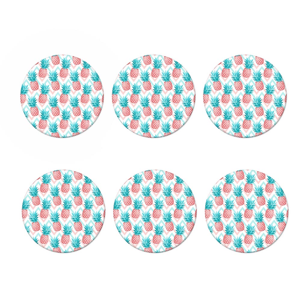 Bright Zig Zag Pineapple Pattern Print Coaster Set