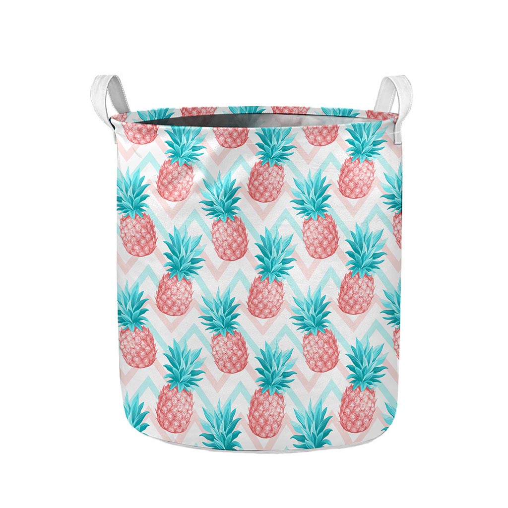 Bright Zig Zag Pineapple Pattern Print Collapsible Laundry Basket