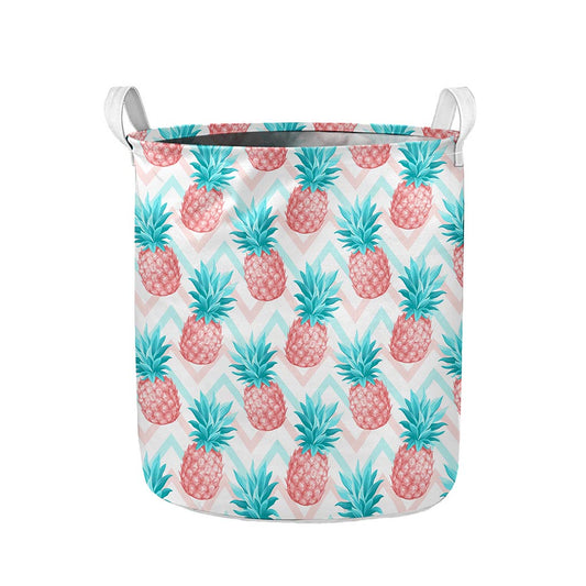Bright Zig Zag Pineapple Pattern Print Collapsible Laundry Basket