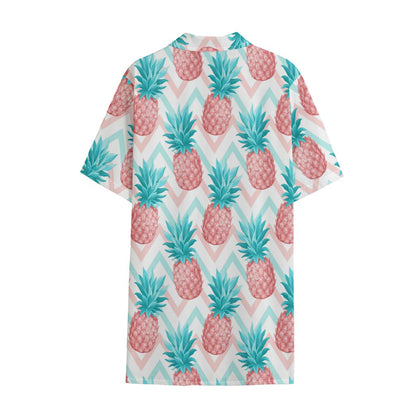 Bright Zig Zag Pineapple Pattern Print Cotton Hawaiian Shirt