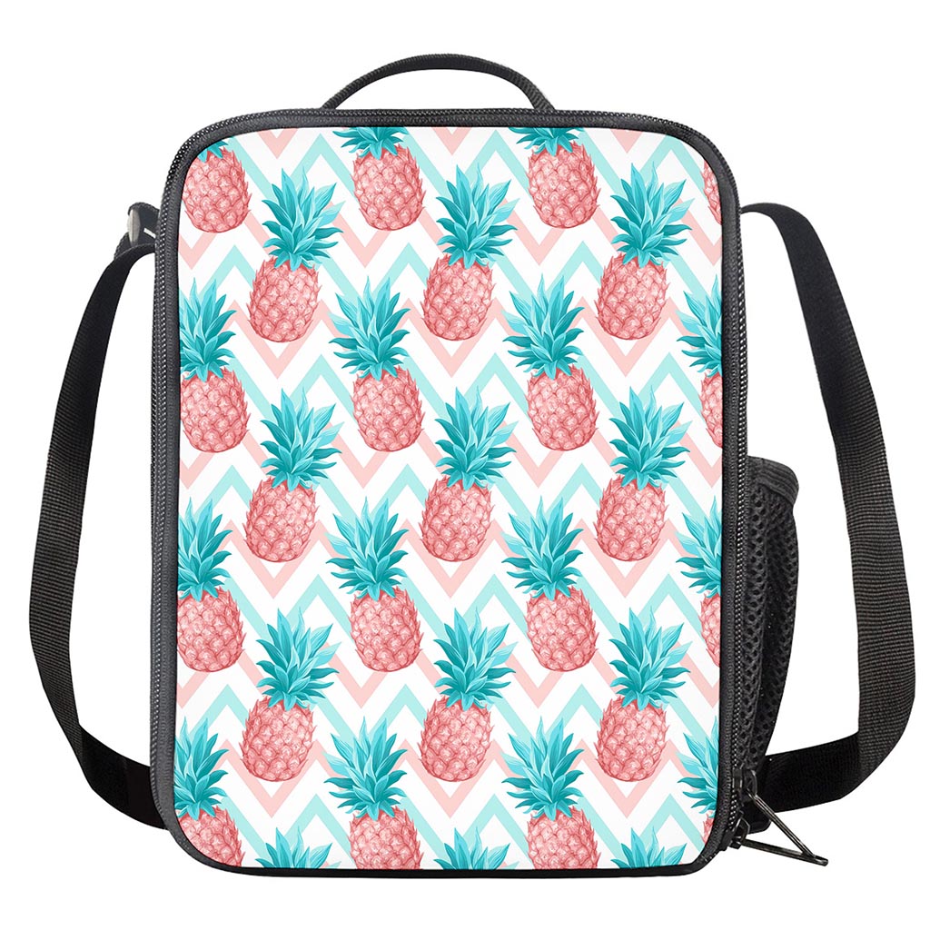 Bright Zig Zag Pineapple Pattern Print Crossbody Lunch Bag