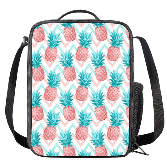 Bright Zig Zag Pineapple Pattern Print Crossbody Lunch Bag