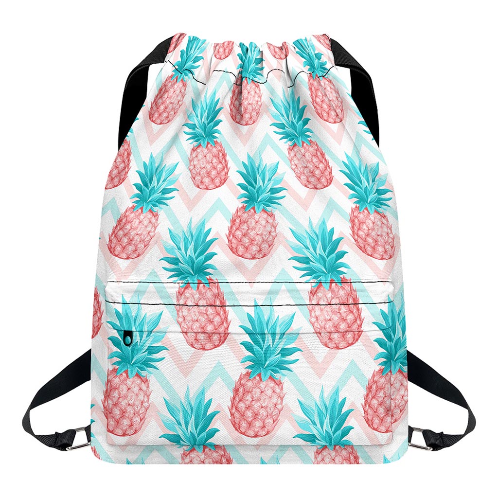 Bright Zig Zag Pineapple Pattern Print Drawstring Backpack