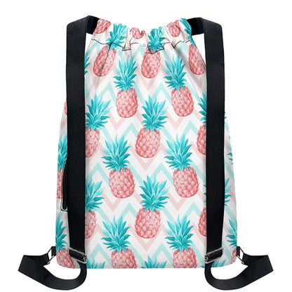Bright Zig Zag Pineapple Pattern Print Drawstring Backpack