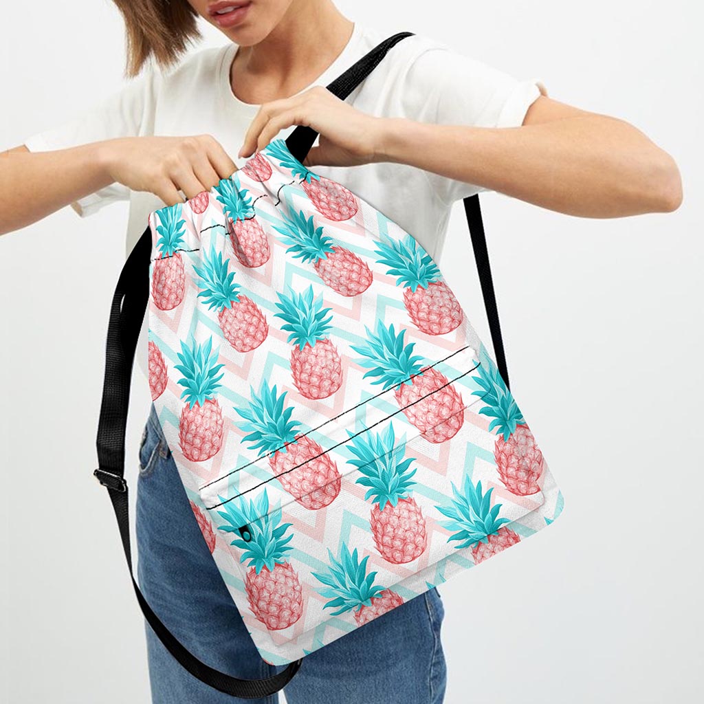 Bright Zig Zag Pineapple Pattern Print Drawstring Backpack