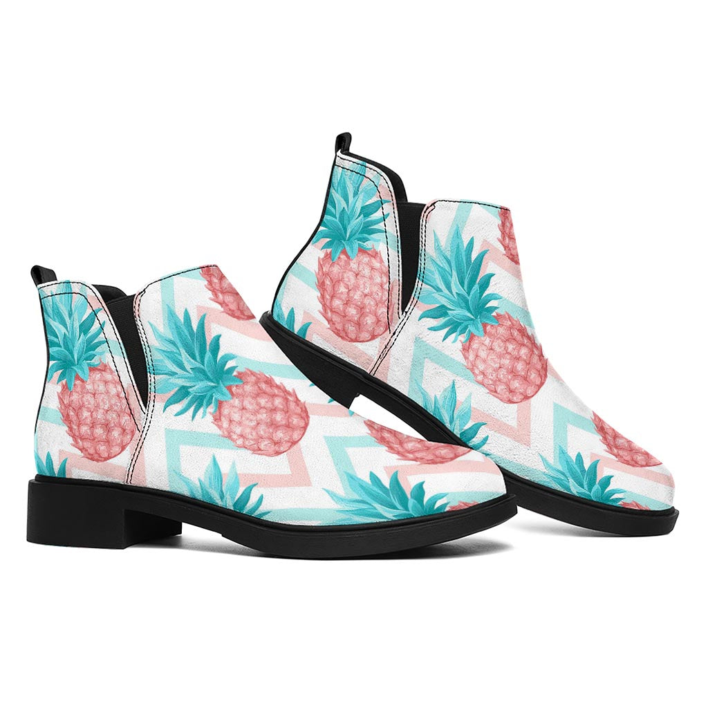 Bright Zig Zag Pineapple Pattern Print Flat Ankle Boots