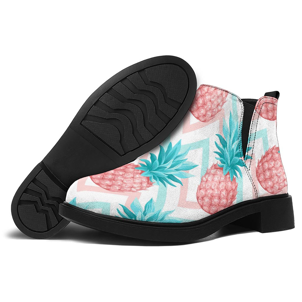 Bright Zig Zag Pineapple Pattern Print Flat Ankle Boots