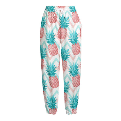 Bright Zig Zag Pineapple Pattern Print Fleece Lined Knit Pants